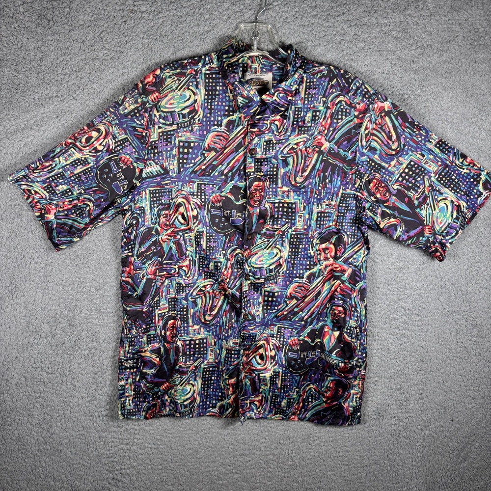 Reyn Spooner Art of Eddy Y Jazz Band Egyptian Cotton Shirt Mens Medium Hawaii